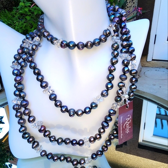 Genuine Freshwater Pearls Peacock Colored Strand Necklace - Picture 1 of 5